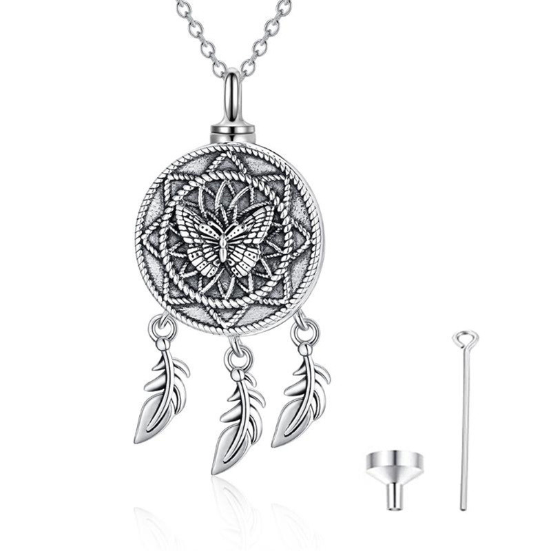 Collar urna mariposa y atrapasueños de plata de ley-14