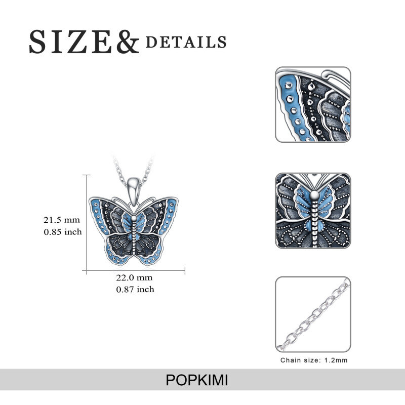 Collar con medallón de foto personalizado de mariposa de plata de ley con palabra grabada para mujer-4