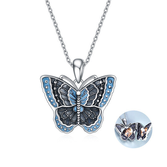 Collar con medallón de foto personalizado de mariposa de plata de ley con palabra grabada para mujer