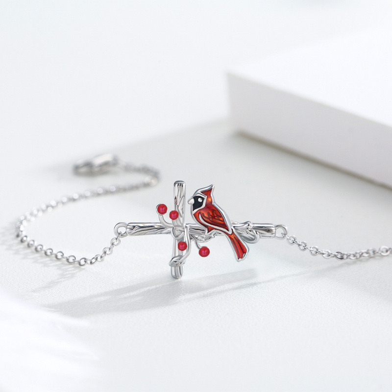 Pulsera Colgante Cardenal y Cruz de Plata de Ley-3