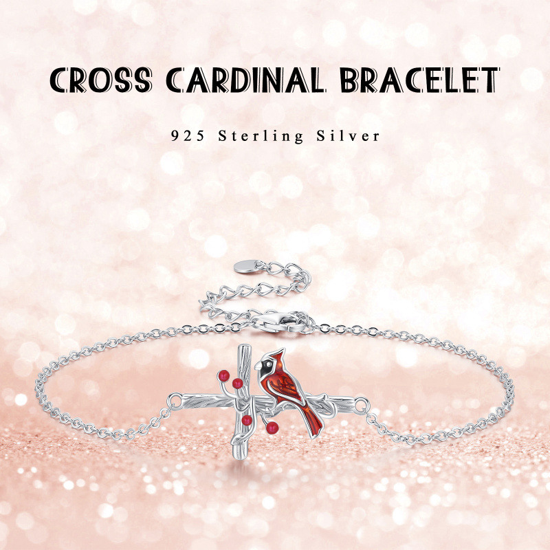 Pulsera Colgante Cardenal y Cruz de Plata de Ley-5