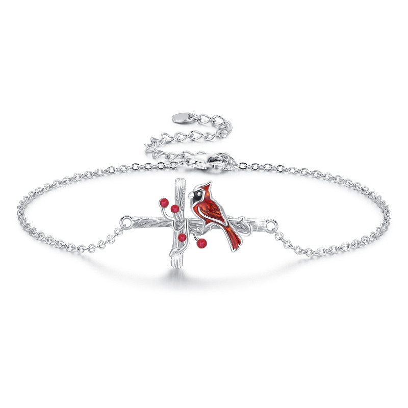 Sterling Silver Cardinal & Cross Charm Bracelet-10