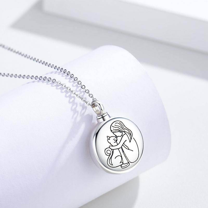 Sterling Silber Katze Urne Halskette für Asche mit eingraviertem Wort-4