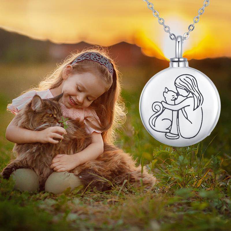 Sterling Silber Katze Urne Halskette für Asche mit eingraviertem Wort-7