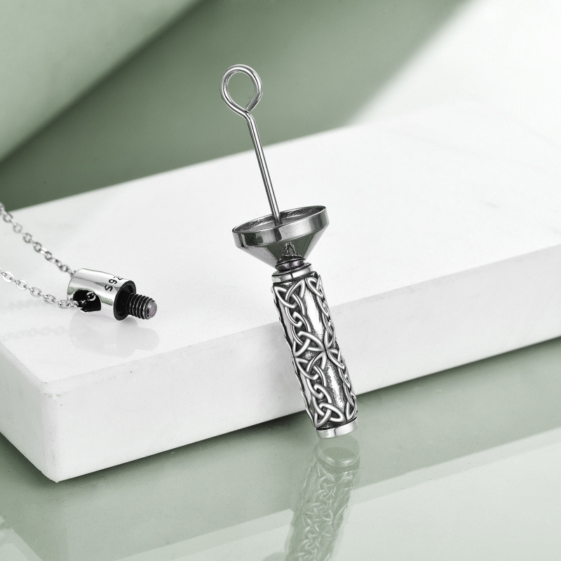 Plata de Ley Nudo Celta Barra Colgante Urna Collar para Cenizas-4