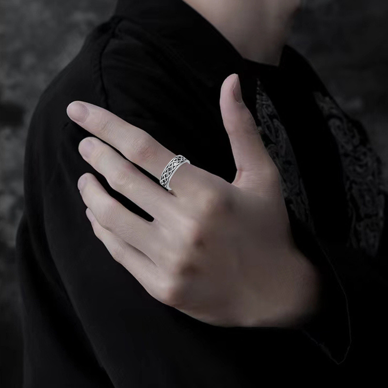 Bague chevalière en argent sterling avec nœud celtique pour hommes-2