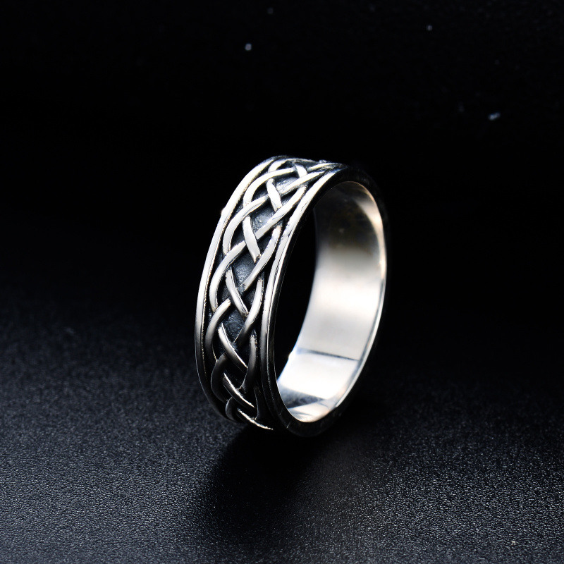 Bague chevalière en argent sterling avec nœud celtique pour hommes-4