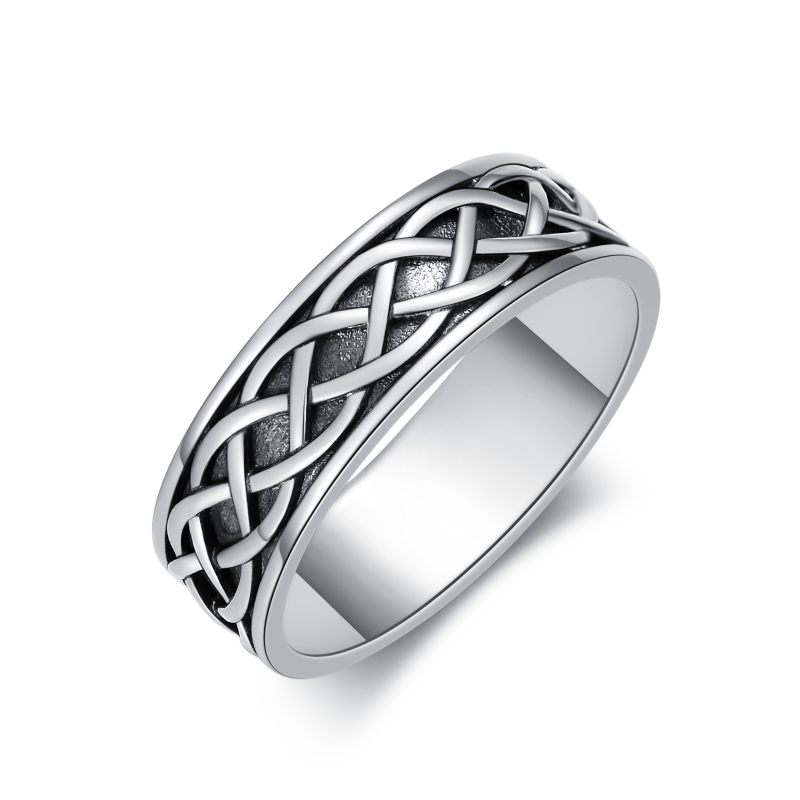 Bague chevalière en argent sterling avec nœud celtique pour hommes-1