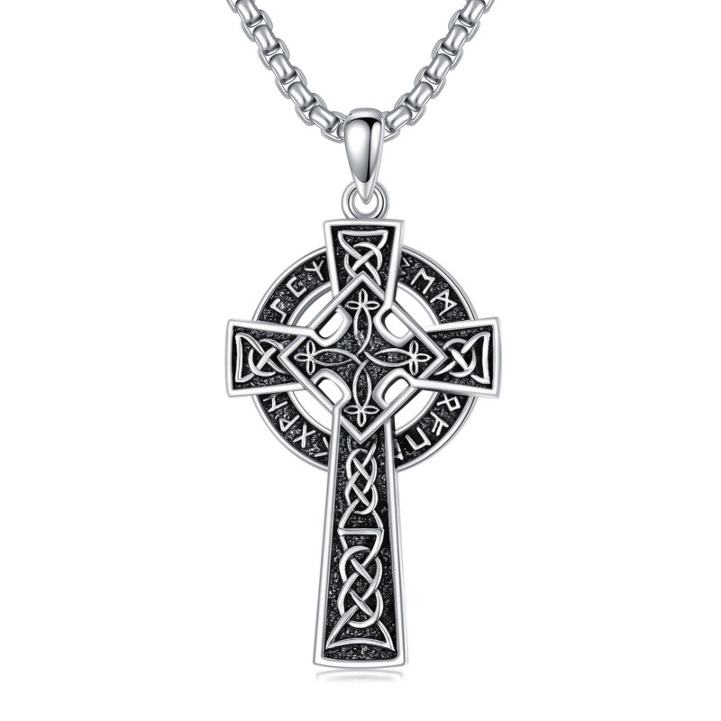 Sterling Silver Celtic Knot With Cross With Viking Rune Pendant Necklace For Men-19