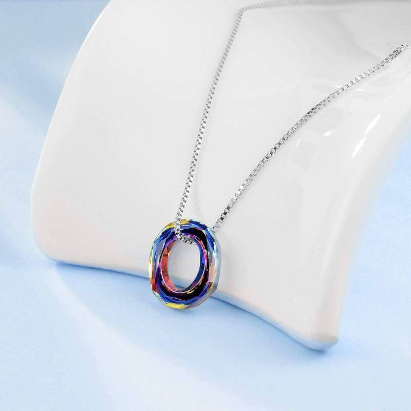 Collar con colgante de cristal circular de plata esterlina para mujer-3