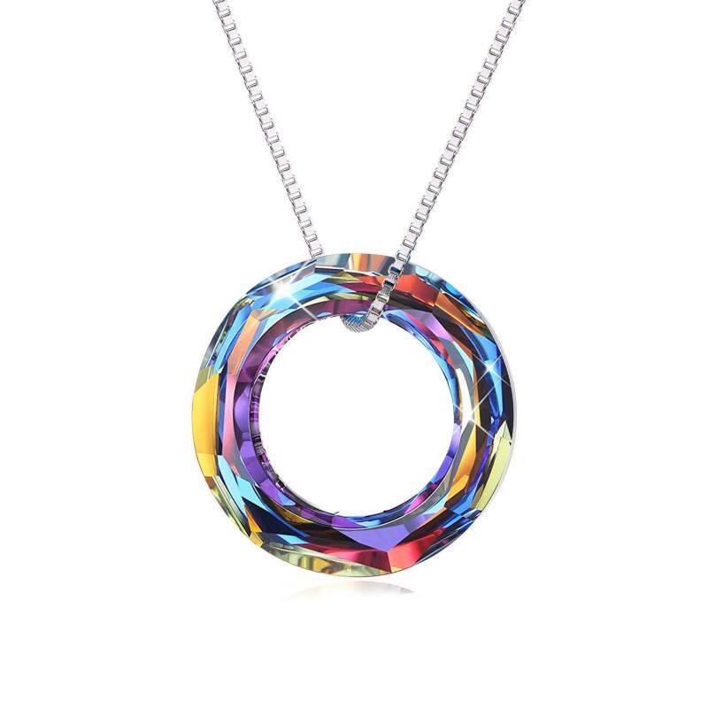 Collar con colgante de cristal circular de plata esterlina para mujer-1