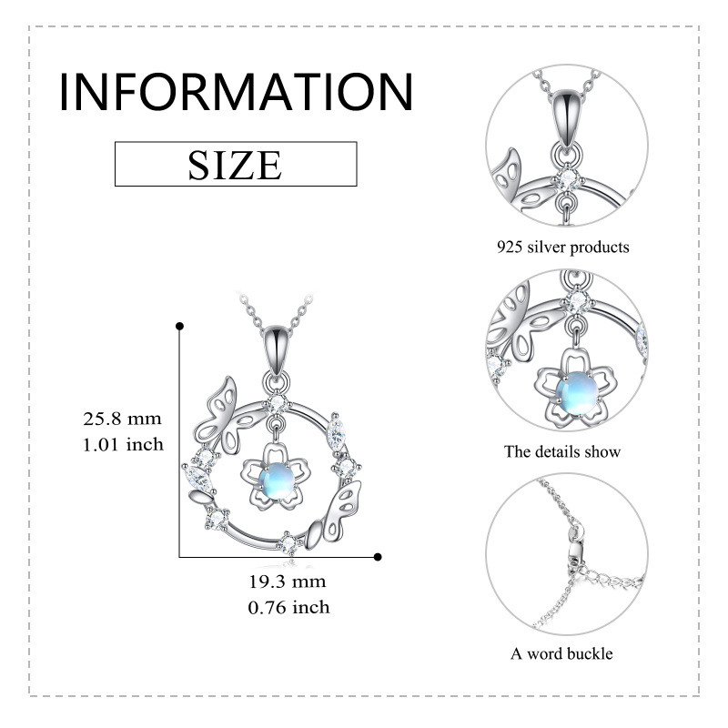 Collier en argent sterling avec cercle et pierre de lune et papillons pour femme-4