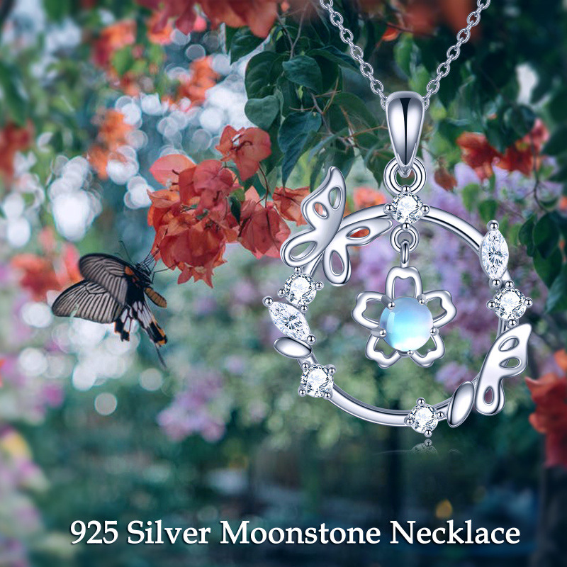 Collier en argent sterling avec cercle et pierre de lune et papillons pour femme-5