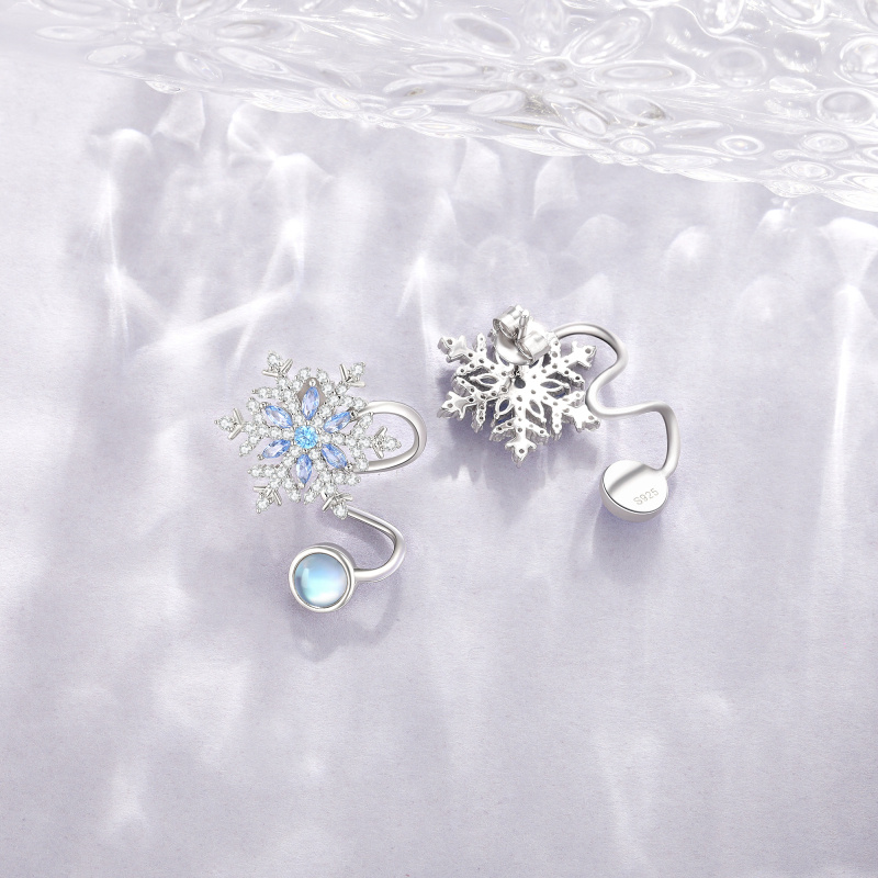 Pendientes trepadores de plata de ley con piedra lunar circular y circonita cúbica para mujer-3
