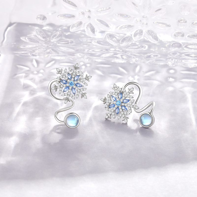 Pendientes trepadores de plata de ley con piedra lunar circular y circonita cúbica para mujer-4