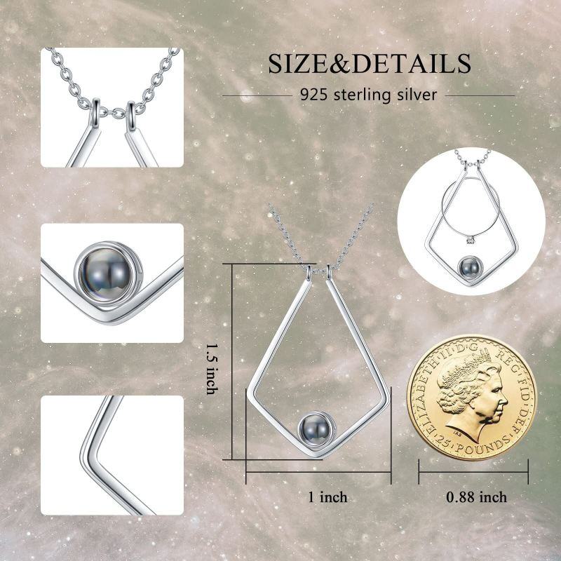 Collar con colgante de plata de ley con piedra de proyección circular para mujer-5