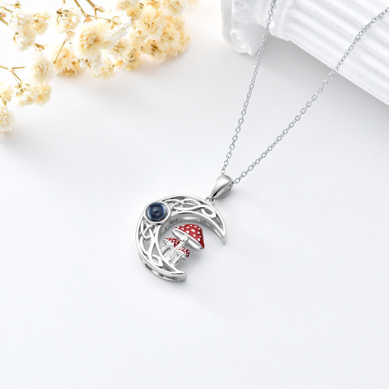 Plata de ley de proyección circular de piedra seta y nudo celta luna colgante collar con p-4