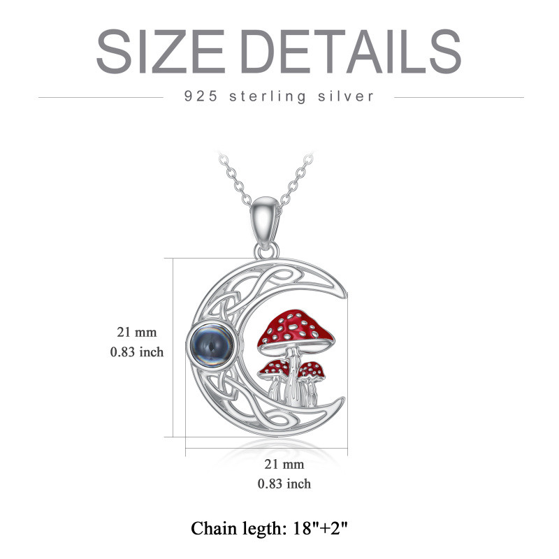 Plata de ley de proyección circular de piedra seta y nudo celta luna colgante collar con p-6