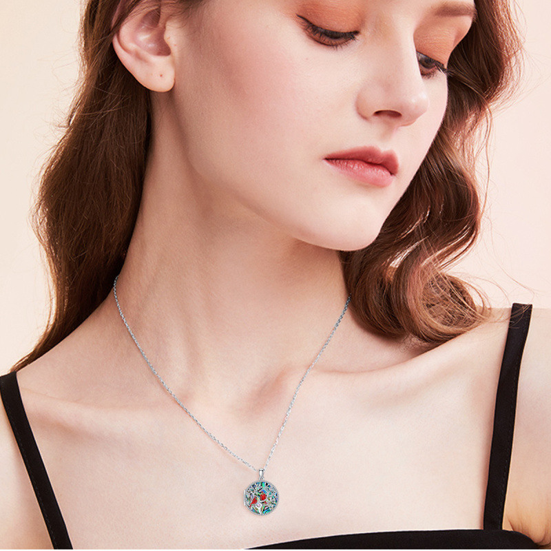 Collar con colgante en forma de cardenal y árbol de la vida, en plata esterlina, con palabra grabada-2
