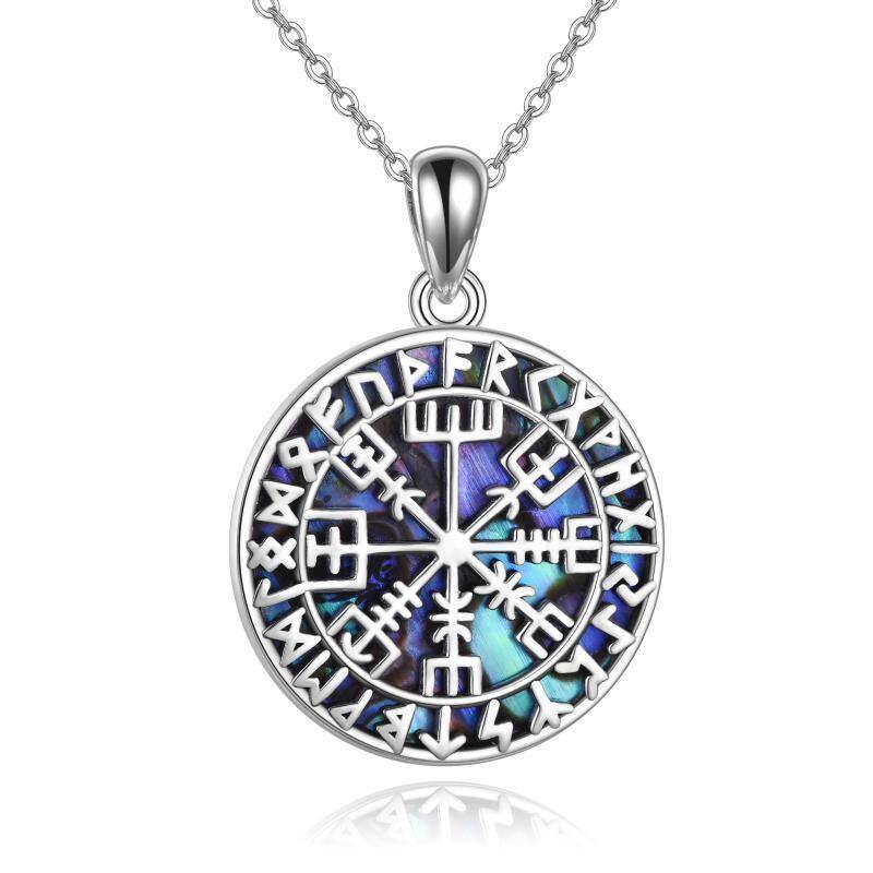 Sterling Silber kreisförmig Abalone Muscheln Kompass & Wikinger Rune Anhänger Halskette-13