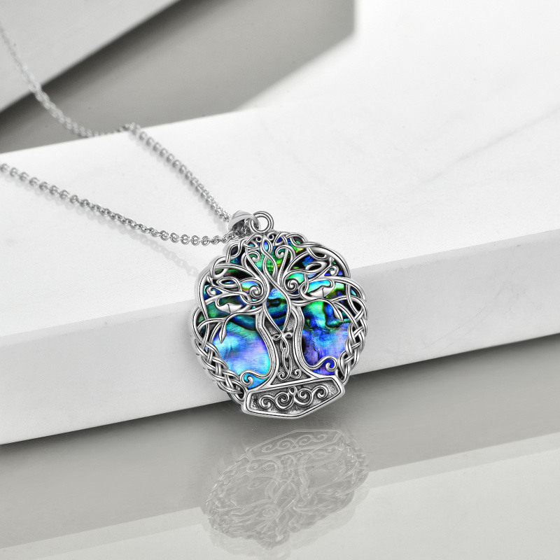 Collar colgante de plata de ley con forma circular de marisco abalón y nudo celta-4