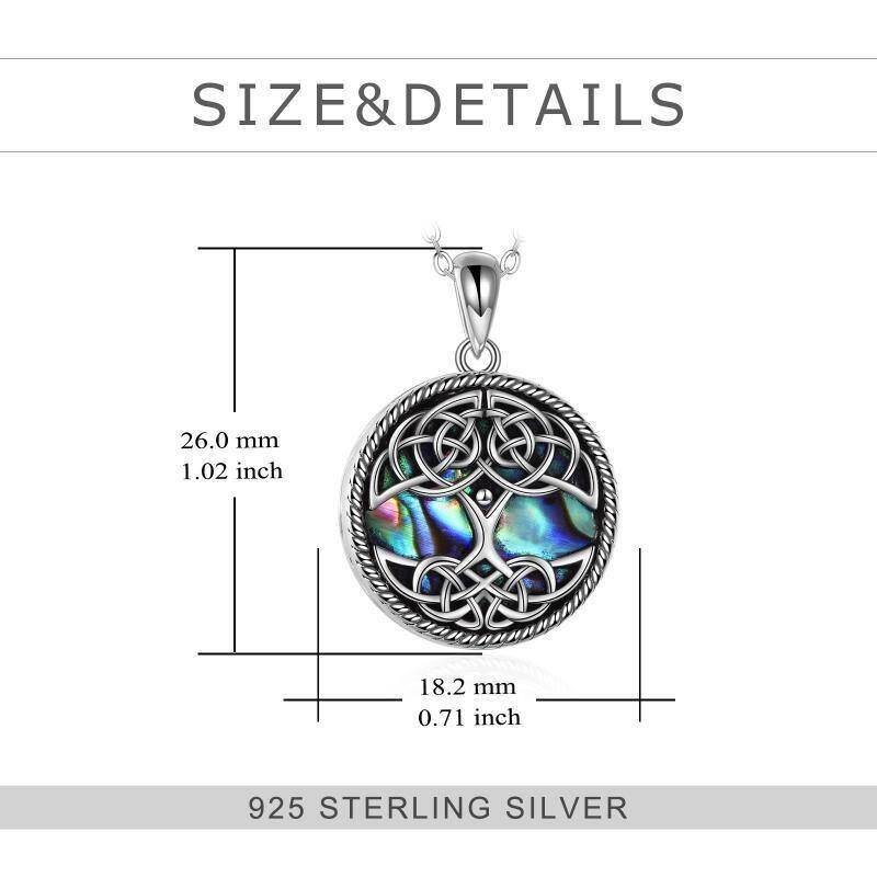 Collar de plata de ley con forma circular de concha de abulón Árbol de la vida y urna con-5