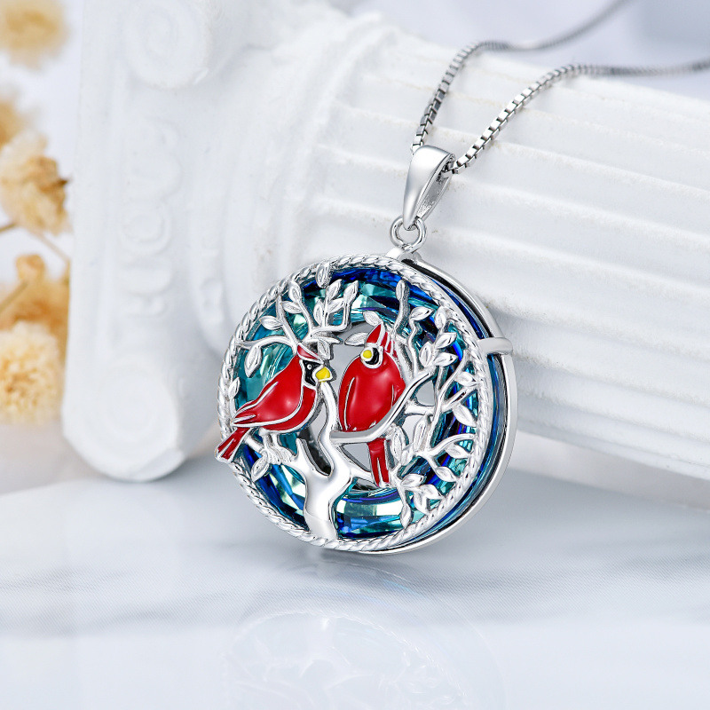 Sterling Silver Circular Shaped Crystal Cardinal & Tree Of Life Pendant ...