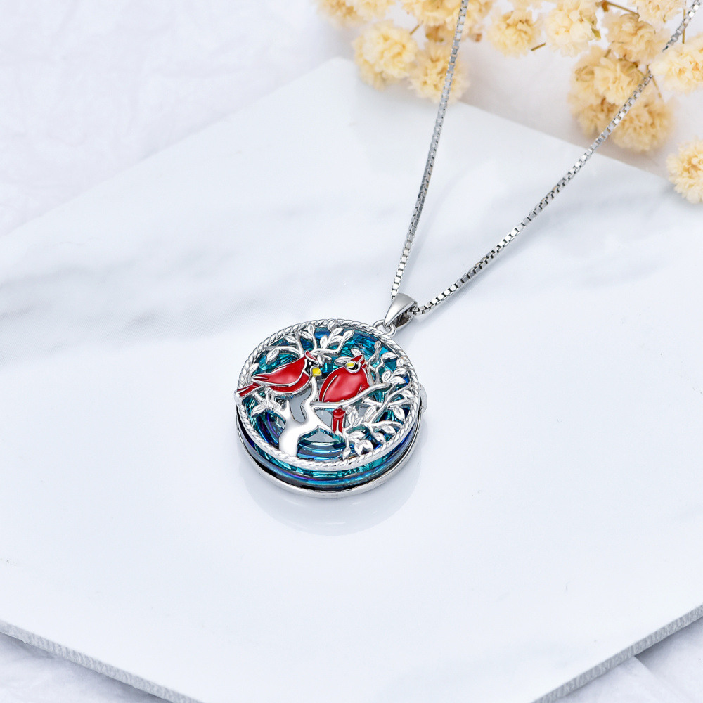 Sterling Silver Circular Shaped Crystal Cardinal & Tree Of Life Pendant ...