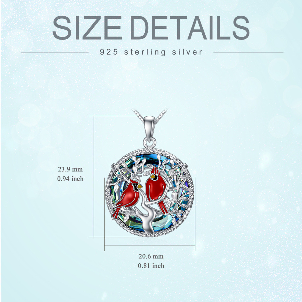 Sterling Silver Circular Shaped Crystal Cardinal & Tree Of Life Pendant ...