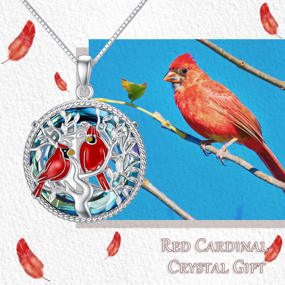 Sterling Silver Circular Shaped Crystal Cardinal & Tree Of Life Pendant ...