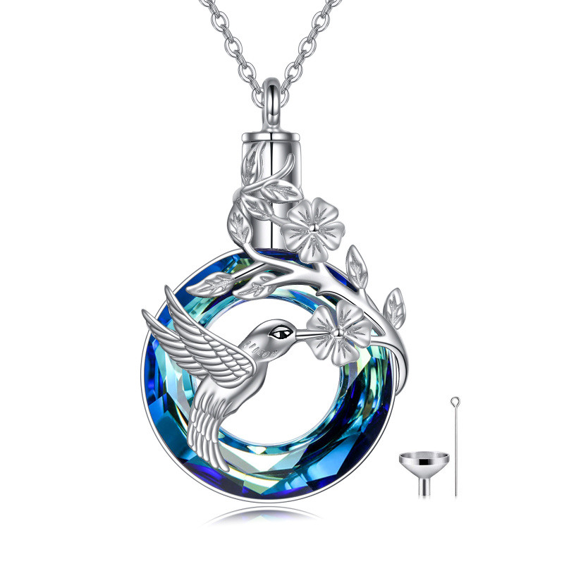 Collar de urna de colibrí de cristal con forma circular de plata de ley para cenizas-10