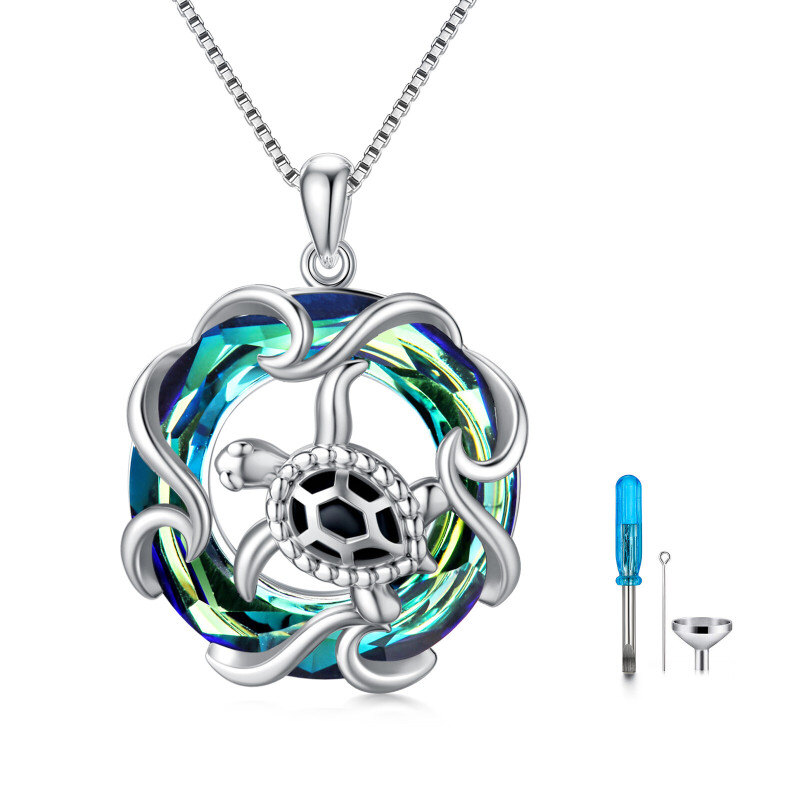 Colar de prata esterlina com urna de cristal de tartaruga marinha em forma circular-16