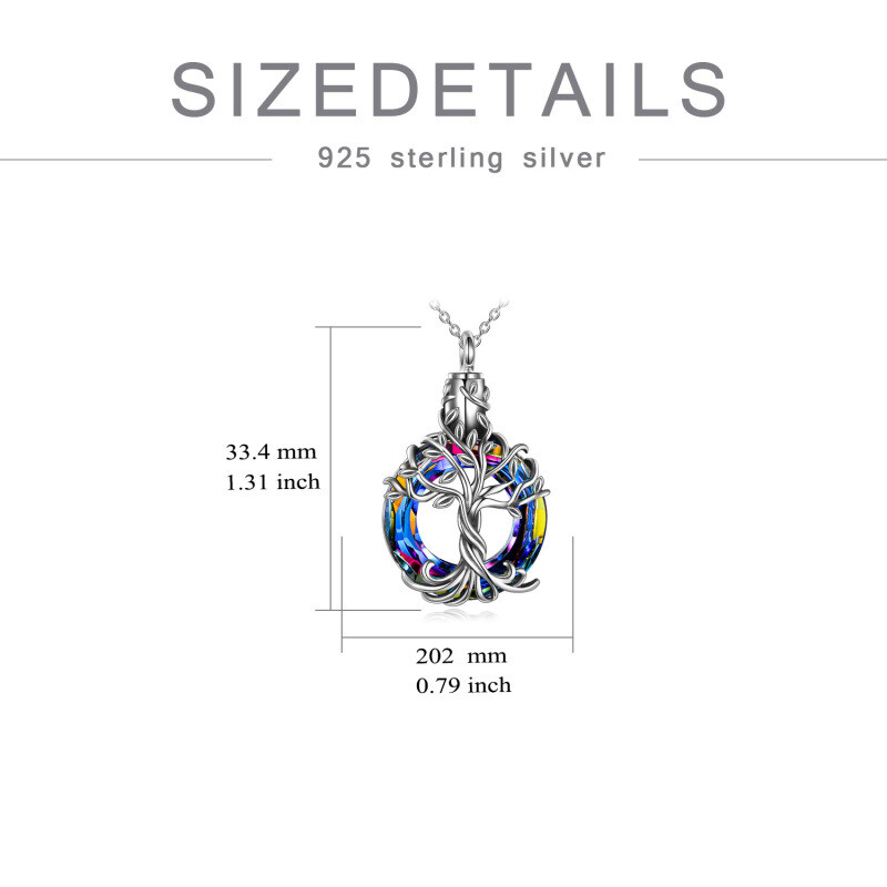 Collar Urna Árbol de la Vida de plata de ley con forma circular de cristal-5