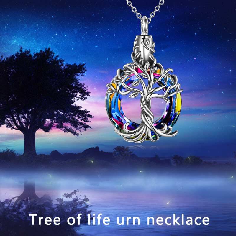 Collar Urna Árbol de la Vida de plata de ley con forma circular de cristal-6
