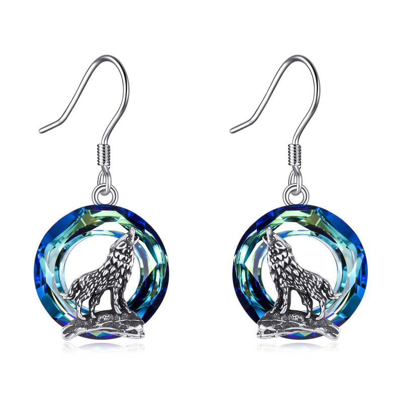 Pendientes gota lobo de plata de ley con forma circular de cristal-14