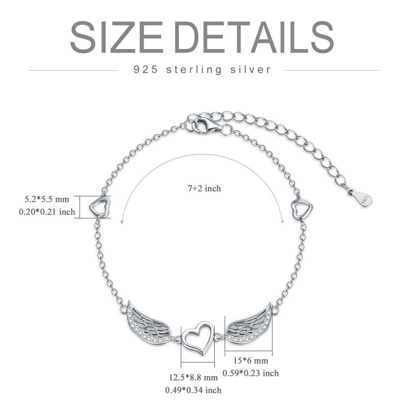 Pulsera de plata de ley con forma circular de circonita con colgante de ala de ángel y cor-5