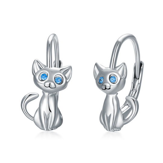Sterling zilveren cirkelvormige cubic zirkonia katten oorbellen