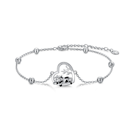 Sterling Silver Circular Shaped Cubic Zirconia Cow & Heart Charm Bracelet