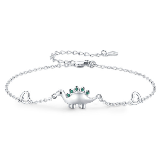 Pulsera de plata de ley con forma circular de circonita cúbica colgante de dinosaurio