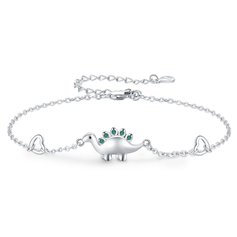 Pulsera de plata de ley con forma circular de circonita cúbica colgante de dinosaurio-7