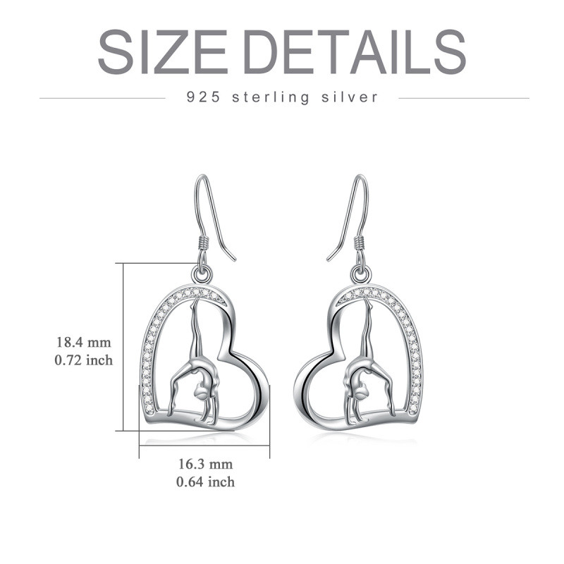 Pendientes colgantes de plata de ley con forma circular de circonita cúbica en forma de corazón para gimnasia-5