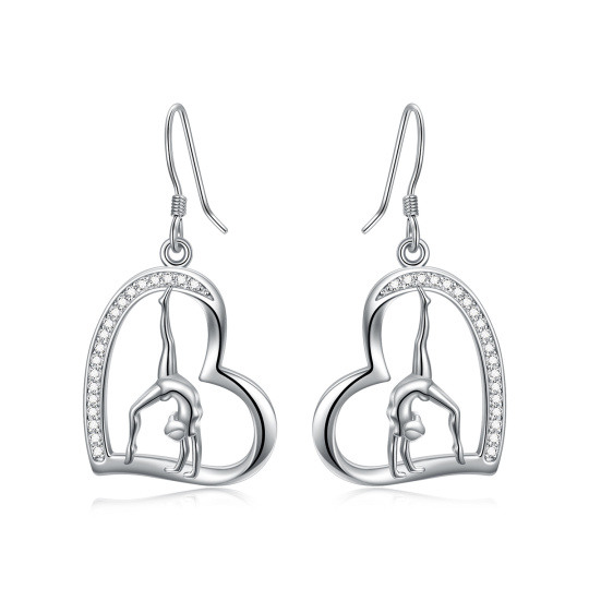 Pendientes colgantes de plata de ley con forma circular de circonita cúbica en forma de corazón para gimnasia
