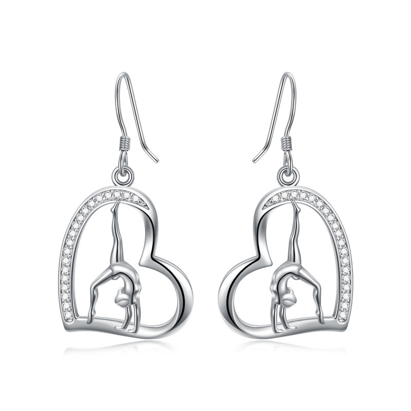 Pendientes colgantes de plata de ley con forma circular de circonita cúbica en forma de corazón para gimnasia-1