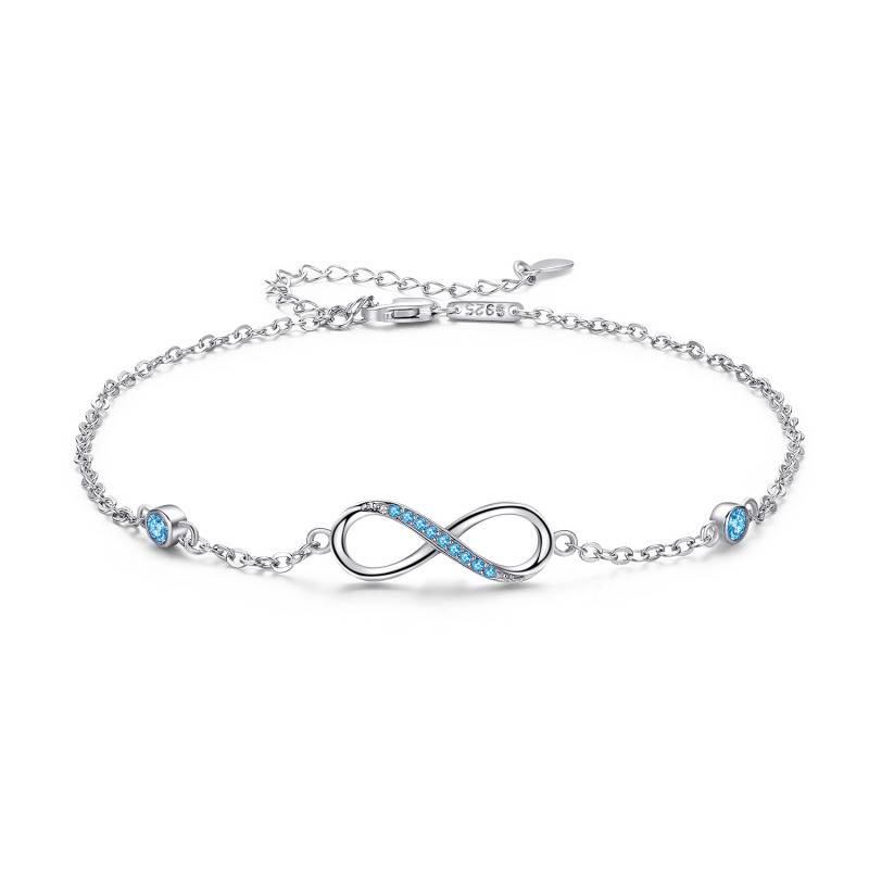 Sterling Silver Circular Shaped Cubic Zirconia Infinity Symbol Single Layer Anklet-13