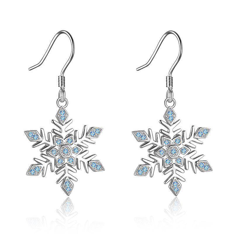 Sterling Silber kreisförmig Cubic Zirkonia Schneeflocke Tropfen Ohrringe-1