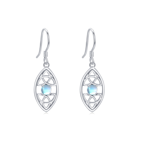Pendants d'oreilles en argent sterling avec nœud celtique en pierre de lune de forme circu