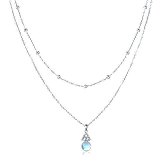 Sterling Silver Circular Shaped Moonstone Celtic Knot Layered Necklace