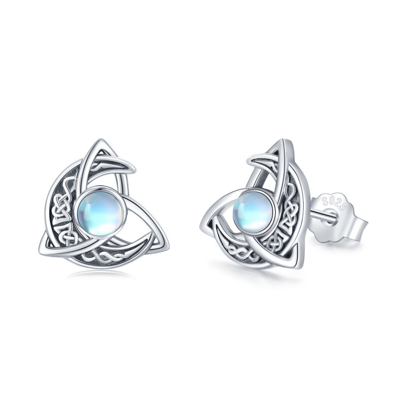 Pendientes de plata de ley con forma circular de nudo celta y luna-17