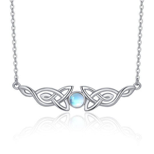 Sterling Silver Circular Shaped Moonstone Celtic Knot Pendant Necklace