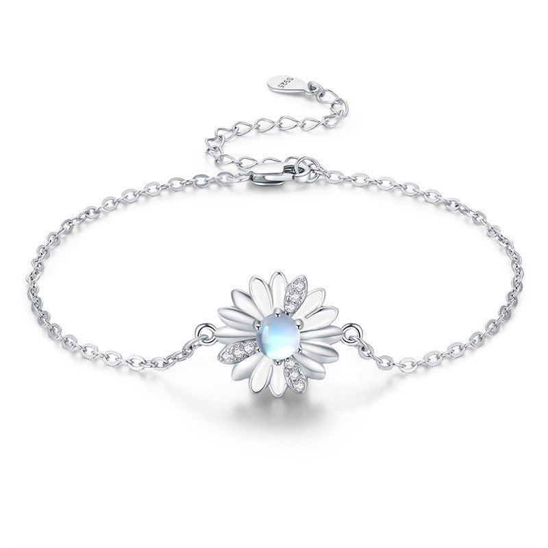Sterling Silber kreisförmig Mondstein Daisy Anhänger Armband-20